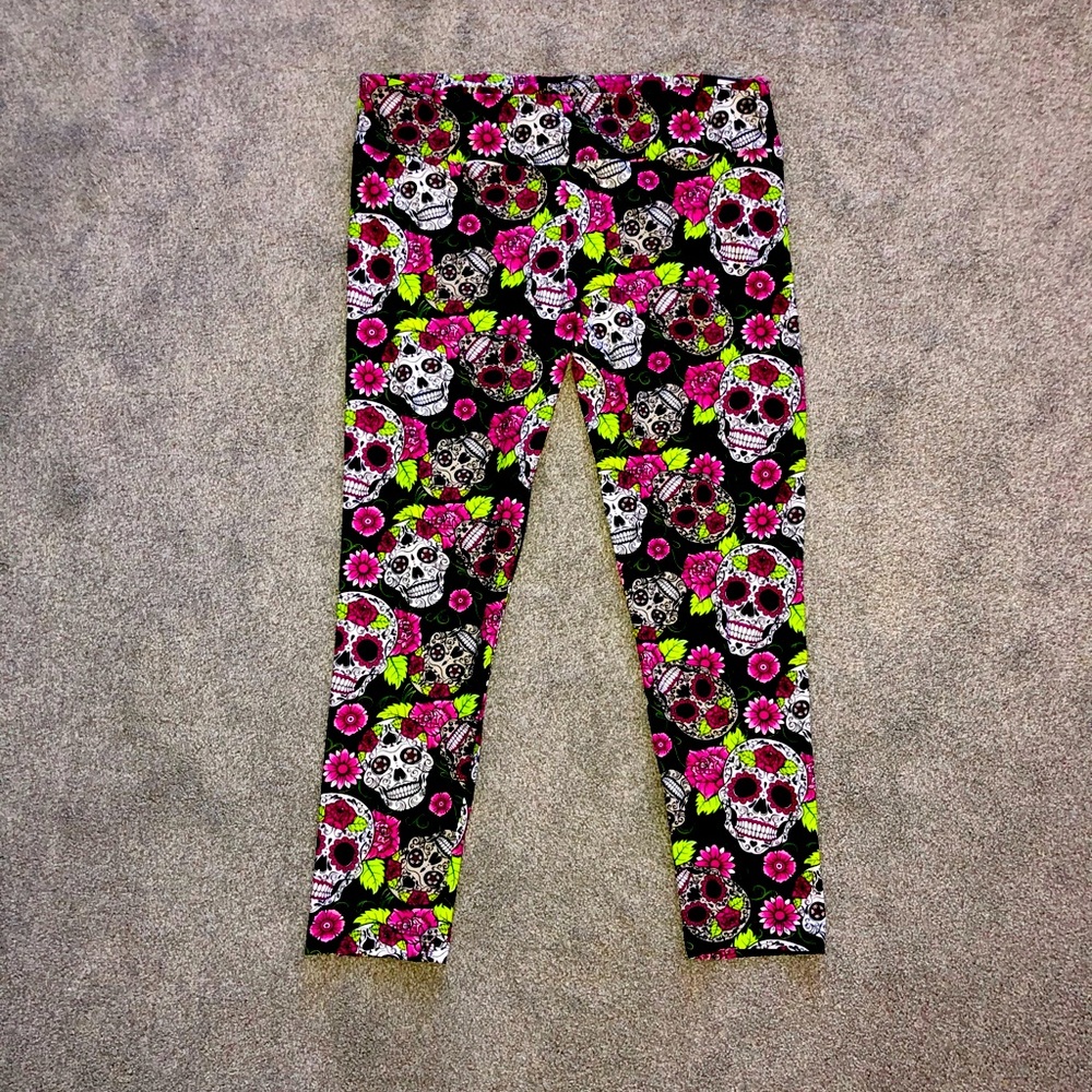 Sugar Skull Day Of The Dead Día de Muertos High Waist Ankle Leggings 3XL NWT